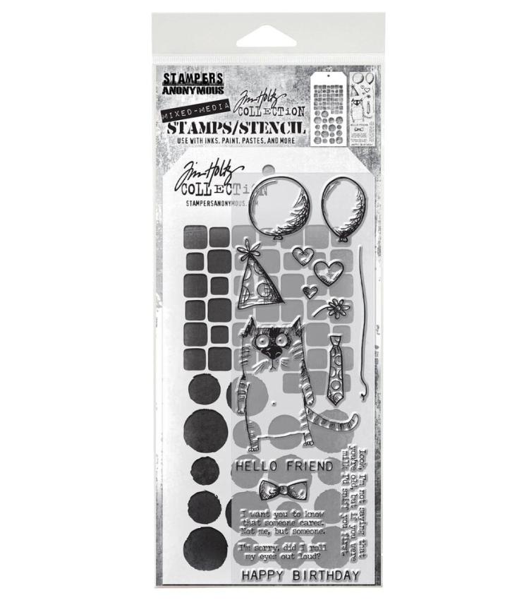 Stampers Anonymous - Stempelset & Schablone "Mixed Media #9" Clear Stamp & Stencil Design by Tim Holtz