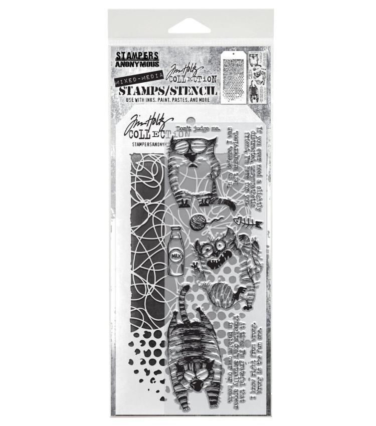 Stampers Anonymous - Stempelset & Schablone "Mixed Media #10" Clear Stamp & Stencil Design by Tim Holtz