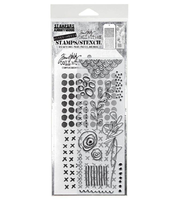 Stampers Anonymous - Stempelset & Schablone "Mixed Media #14" Clear Stamp & Stencil Design by Tim Holtz