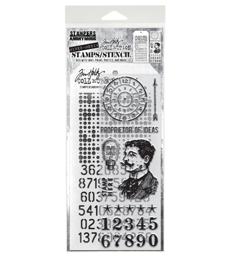 Stampers Anonymous - Stempelset & Schablone "Mixed Media #18" Clear Stamp & Stencil Design by Tim Holtz
