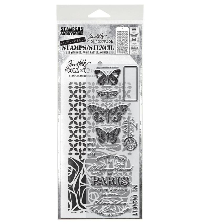 Stampers Anonymous - Stempelset & Schablone "Mixed Media #20" Clear Stamp & Stencil Design by Tim Holtz