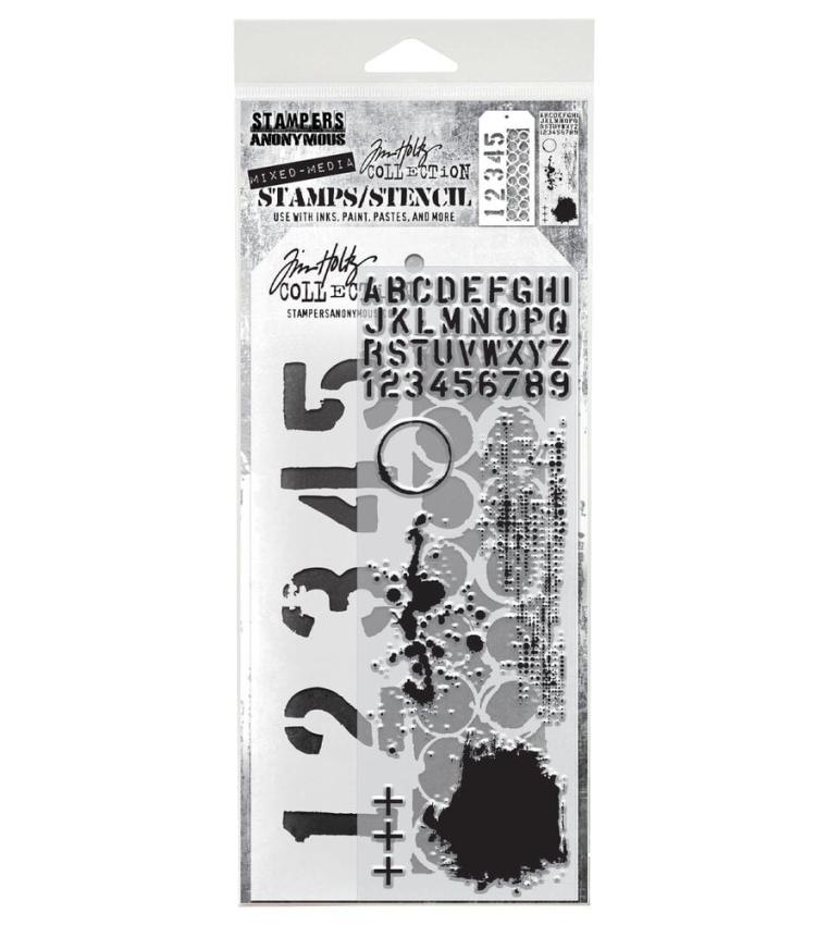 Stampers Anonymous - Stempelset & Schablone "Mixed Media #22" Clear Stamp & Stencil Design by Tim Holtz
