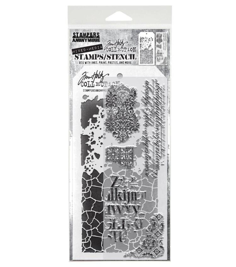 Stampers Anonymous - Stempelset & Schablone "Mixed Media #23" Clear Stamp & Stencil Design by Tim Holtz