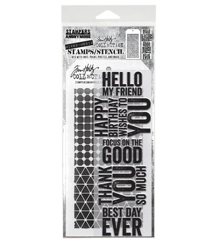 Stampers Anonymous - Stempelset & Schablone "Mixed Media #40" Clear Stamp & Stencil Design by Tim Holtz