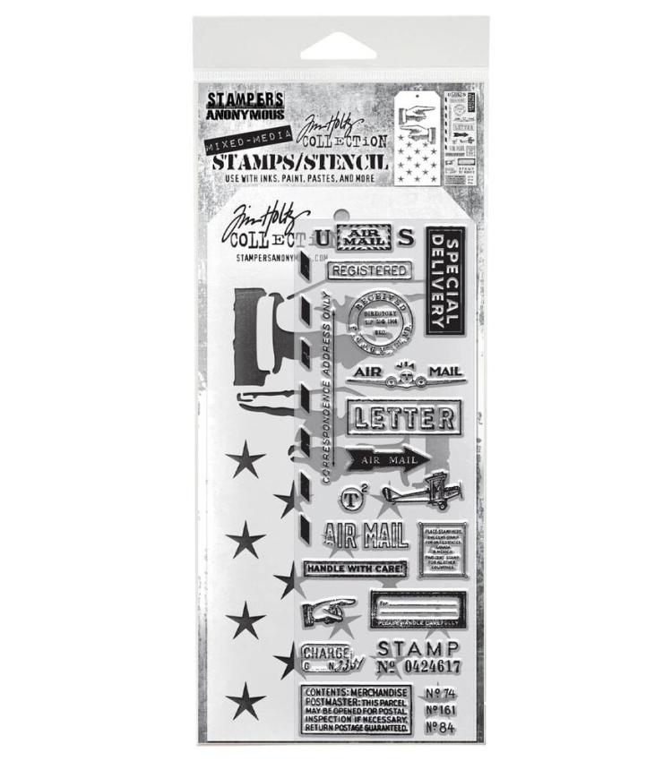 Stampers Anonymous - Stempelset & Schablone "Mixed Media #41" Clear Stamp & Stencil Design by Tim Holtz