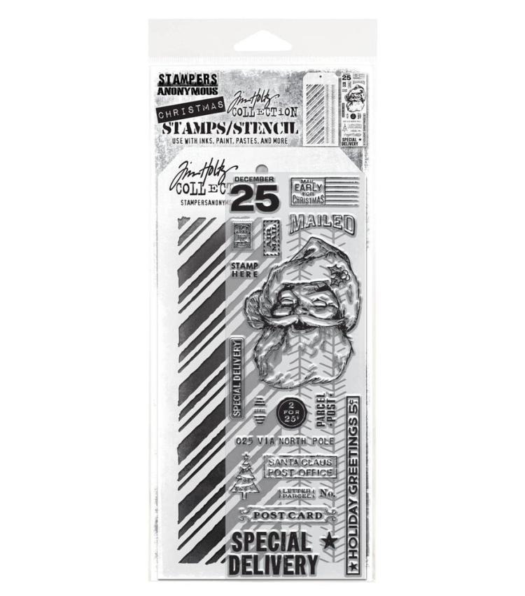 Stampers Anonymous - Stempelset & Schablone "Mixed Media #54" Clear Stamp & Stencil Design by Tim Holtz