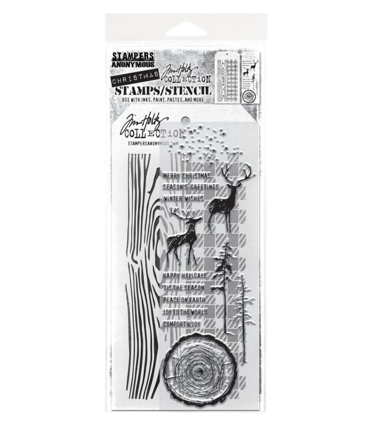 Stampers Anonymous - Stempelset & Schablone "Mixed Media #57" Clear Stamp & Stencil Design by Tim Holtz