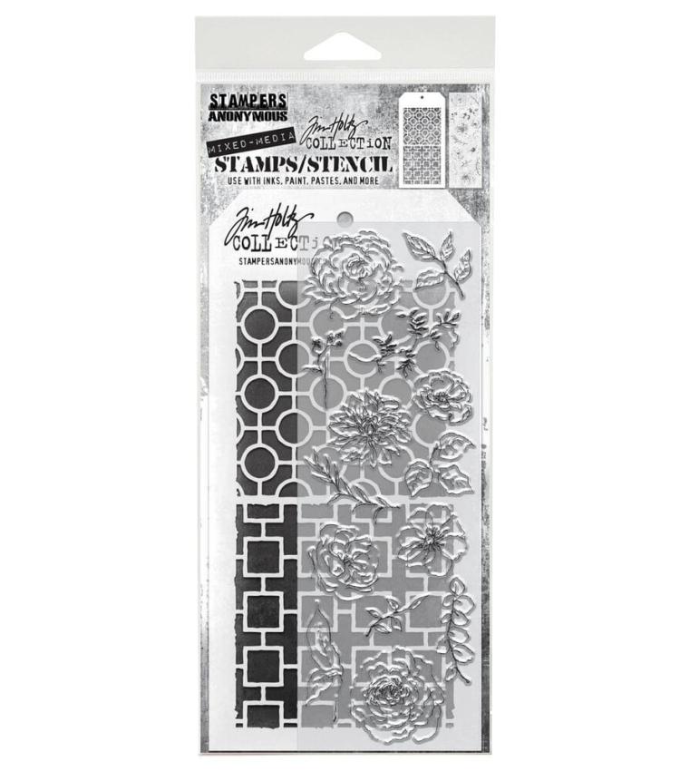 Stampers Anonymous - Stempelset & Schablone "Mixed Media #61" Clear Stamp & Stencil Design by Tim Holtz