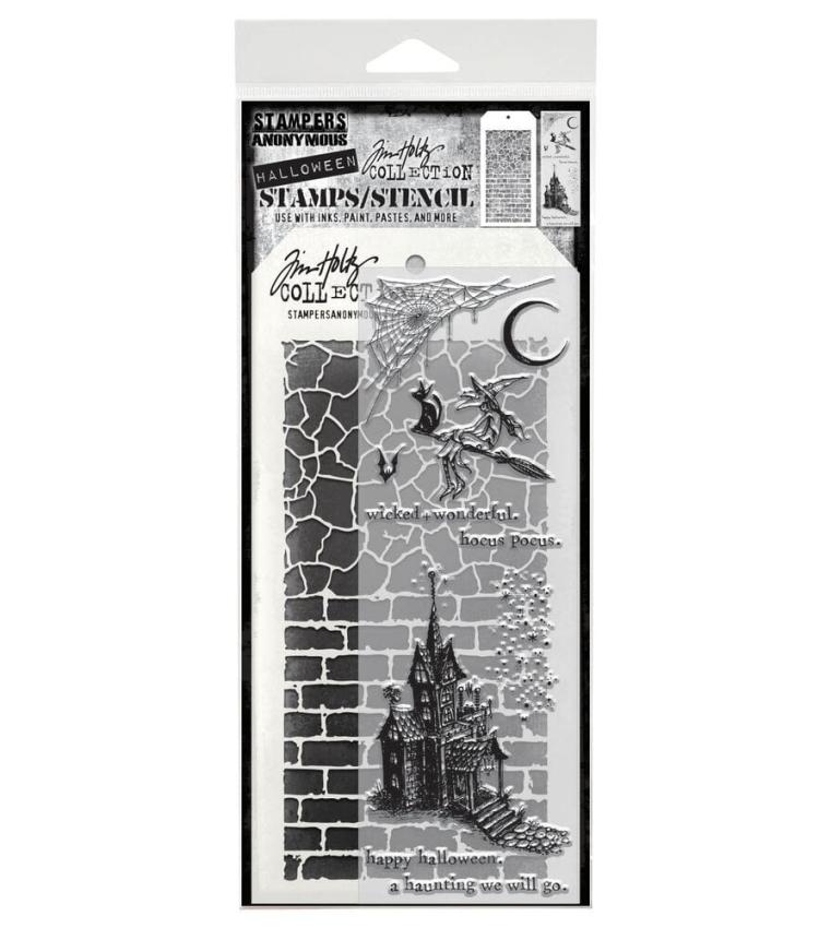 Stampers Anonymous - Stempelset & Schablone "Bewitching" Clear Stamp & Stencil Design by Tim Holtz