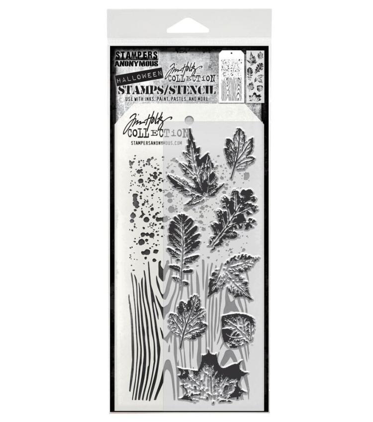 Stampers Anonymous - Stempelset & Schablone "Leaf Prints" Clear Stamp & Stencil Design by Tim Holtz