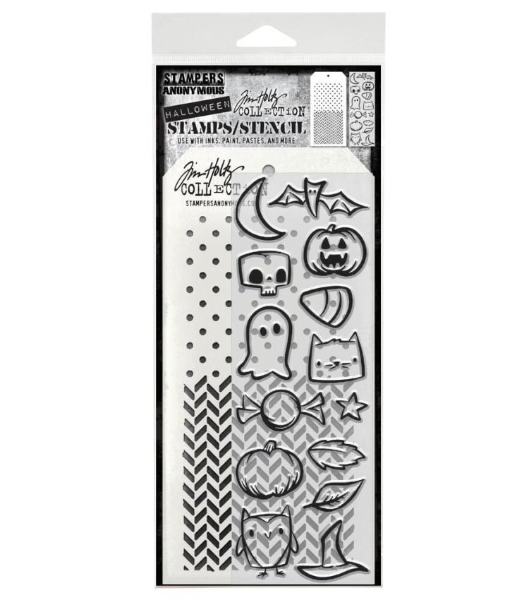 Stampers Anonymous - Stempelset & Schablone "Tiny Frights" Clear Stamp & Stencil Design by Tim Holtz