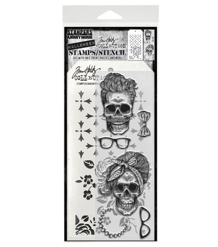 Stampers Anonymous - Stempelset & Schablone "Wicked Hipsters" Clear Stamp & Stencil Design by Tim Holtz
