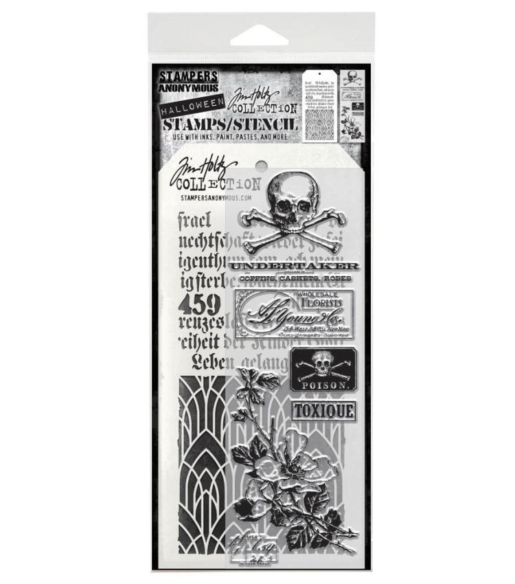 Stampers Anonymous - Stempelset & Schablone "Rest In Peace" Clear Stamp & Stencil Design by Tim Holtz