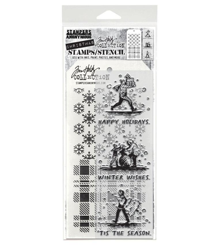 Stampers Anonymous - Stempelset & Schablone "Holiday Sketchbook" Clear Stamp & Stencil Design by Tim Holtz