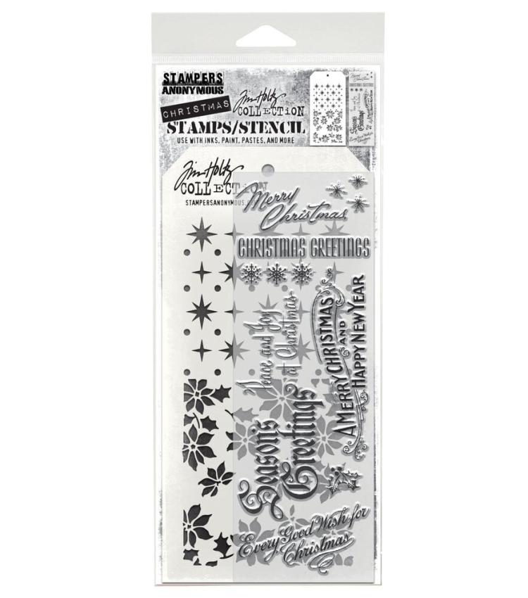 Stampers Anonymous - Stempelset & Schablone "Vintage Christmas" Clear Stamp & Stencil Design by Tim Holtz