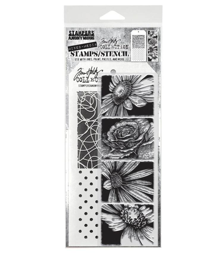 Stampers Anonymous - Stempelset & Schablone "Bold Botanicals" Clear Stamp & Stencil Design by Tim Holtz