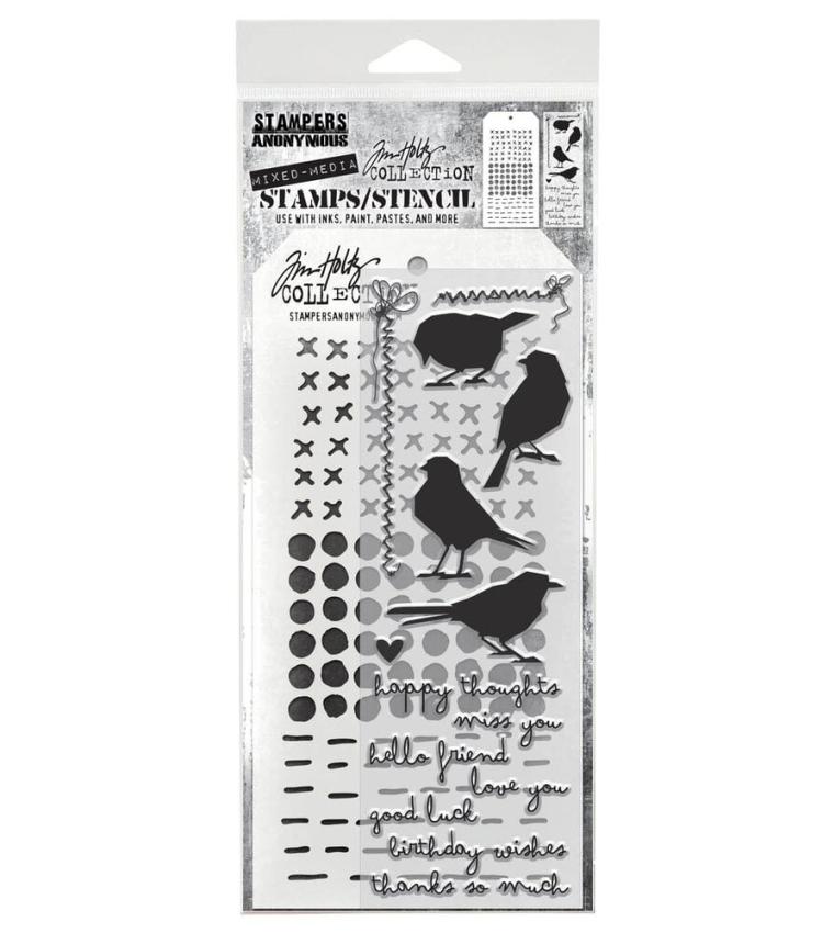 Stampers Anonymous - Stempelset & Schablone "Shilhoutte Birds" Clear Stamp & Stencil Design by Tim Holtz