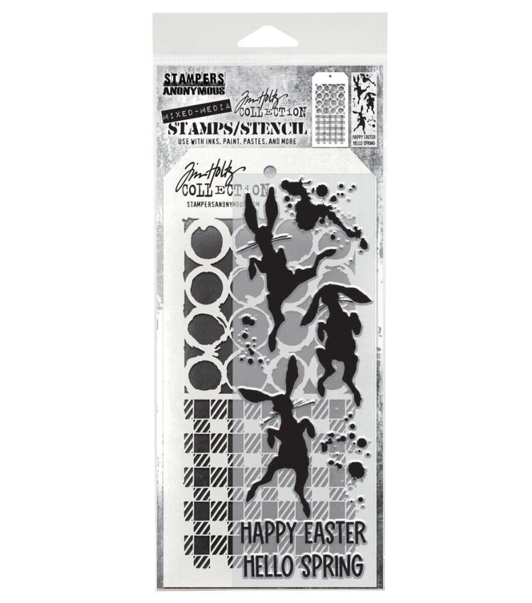 Stampers Anonymous - Stempelset & Schablone "Bunny Hop" Clear Stamp & Stencil Design by Tim Holtz