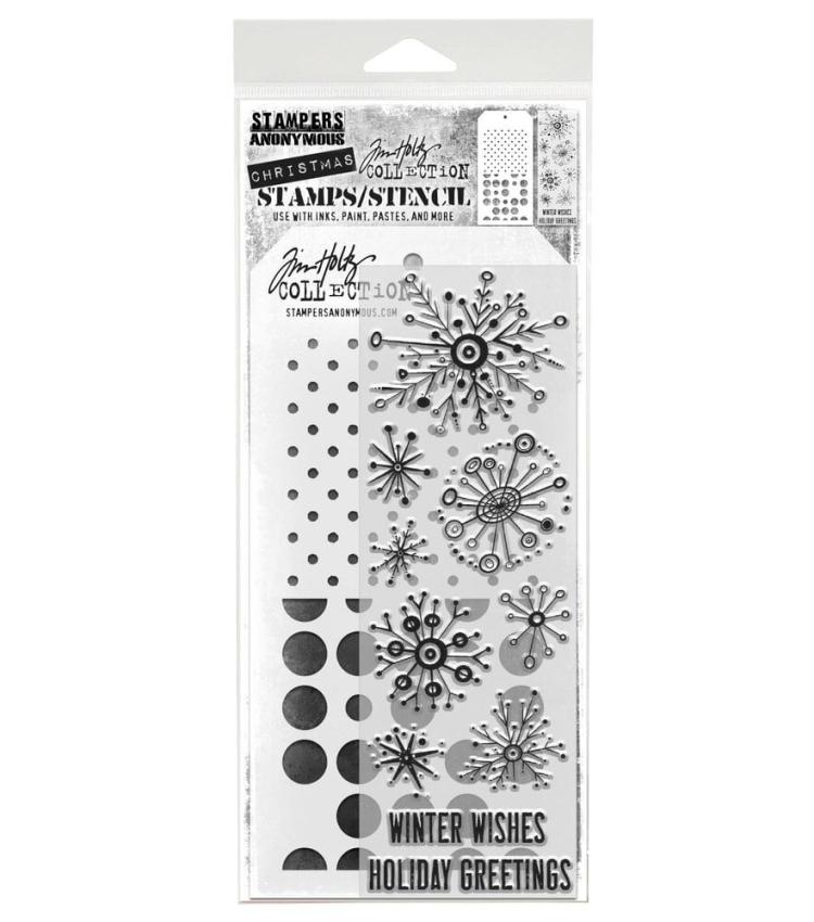 Stampers Anonymous - Stempelset & Schablone "Retro Flakes" Clear Stamp & Stencil Design by Tim Holtz