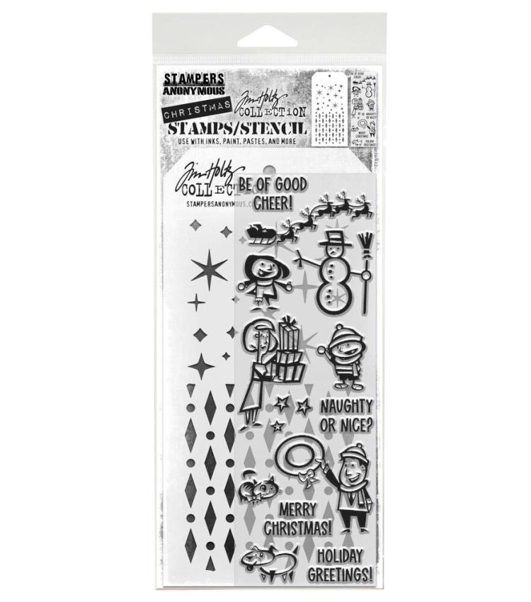 Stampers Anonymous - Stempelset & Schablone "Christmas Cartoons" Clear Stamp & Stencil Design by Tim Holtz