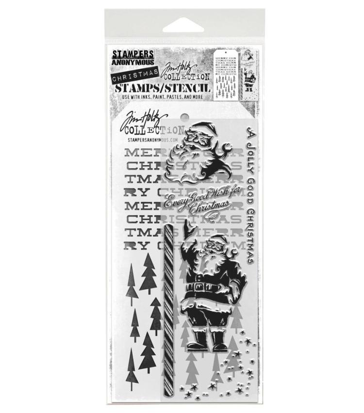 Stampers Anonymous - Stempelset & Schablone "Jolly Holiday" Clear Stamp & Stencil Design by Tim Holtz
