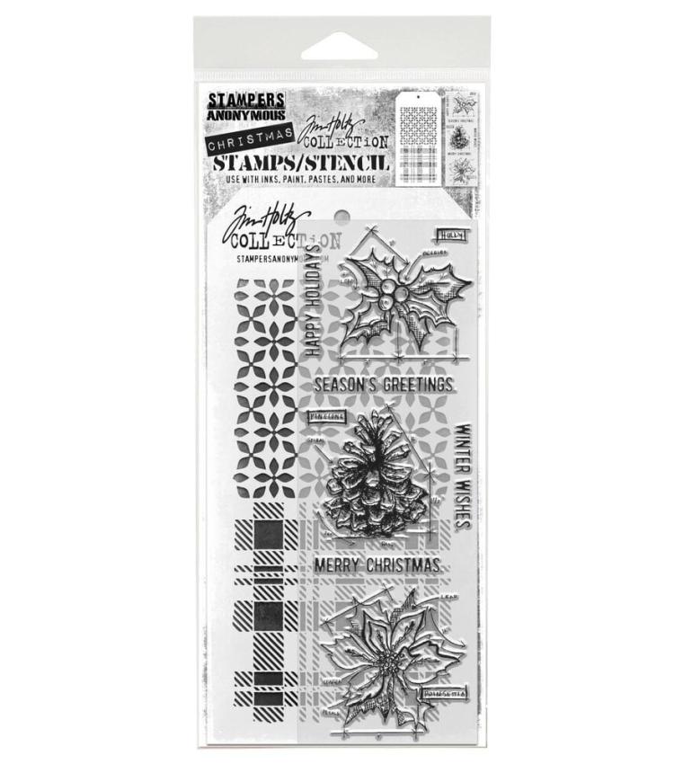 Stampers Anonymous - Stempelset & Schablone "Blueprint Christmas #2" Clear Stamp & Stencil Design by Tim Holtz