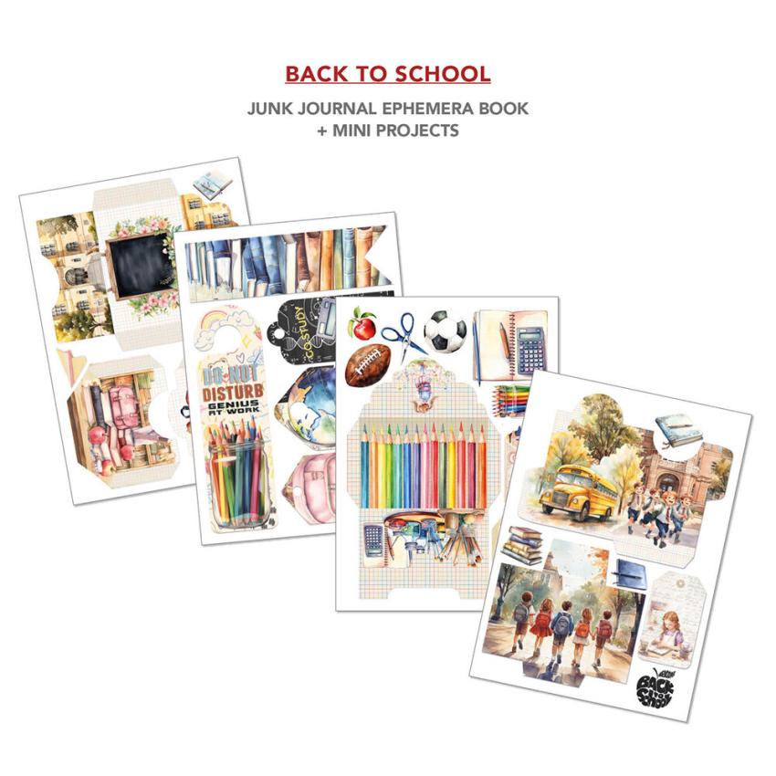 Ciao Bella - Designpapier & Stanzteile "Back to School" Junk Journal Ephemera Book A4 - 32 Bogen
