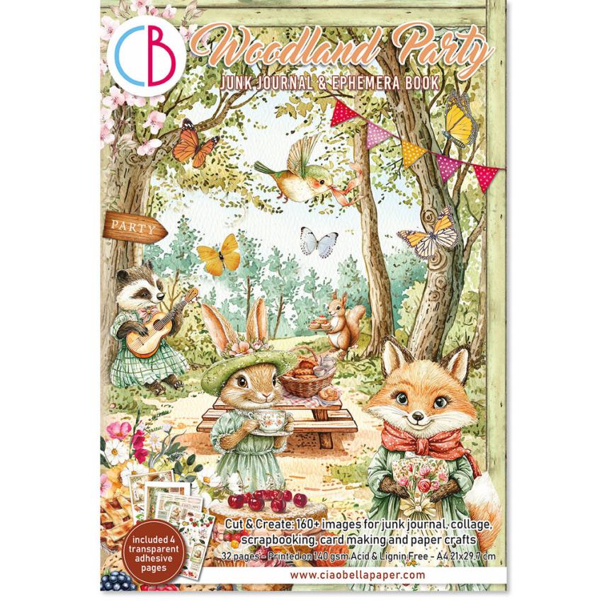Ciao Bella - Designpapier & Stanzteile "Woodland Party" Junk Journal Ephemera Book A4 - 32 Bogen