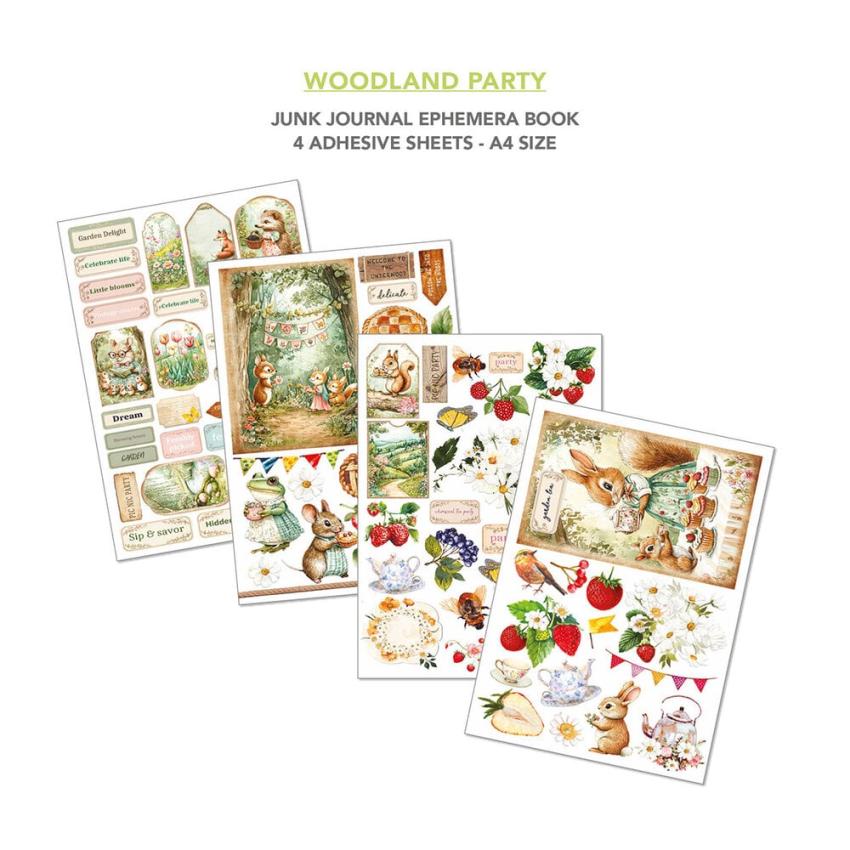 Ciao Bella - Designpapier & Stanzteile "Woodland Party" Junk Journal Ephemera Book A4 - 32 Bogen