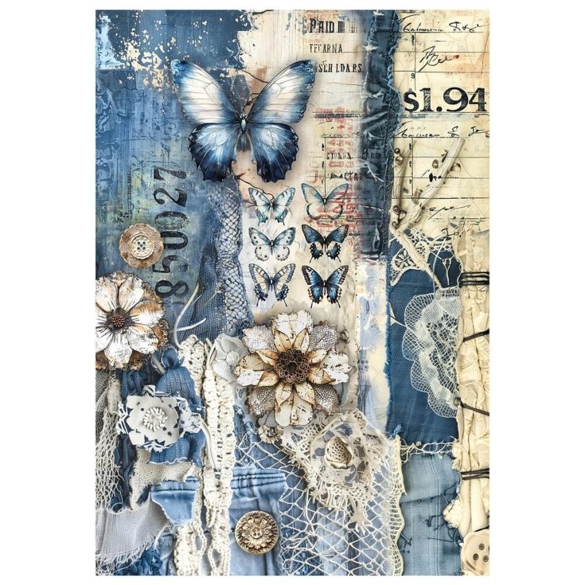 Ciao Bella - Decopatch Papier "Urban Blue Denim" Mixed Media Rice Paper A4 - 4 Bogen