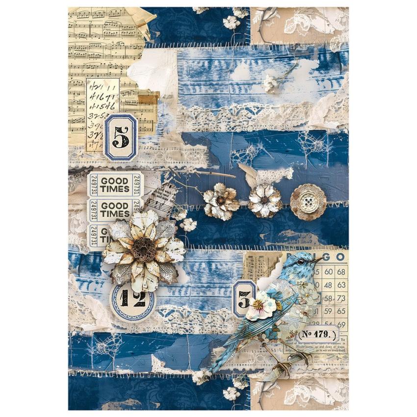 Ciao Bella - Decopatch Papier "Urban Blue Denim" Mixed Media Rice Paper A4 - 4 Bogen