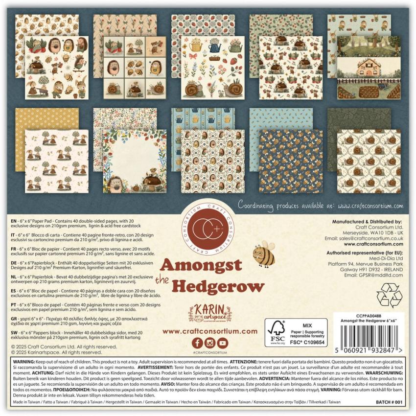 Craft Consortium - Designpapier "Amongst the Hedgerow" Paper Pad 6x6 Inch - 40 Bogen