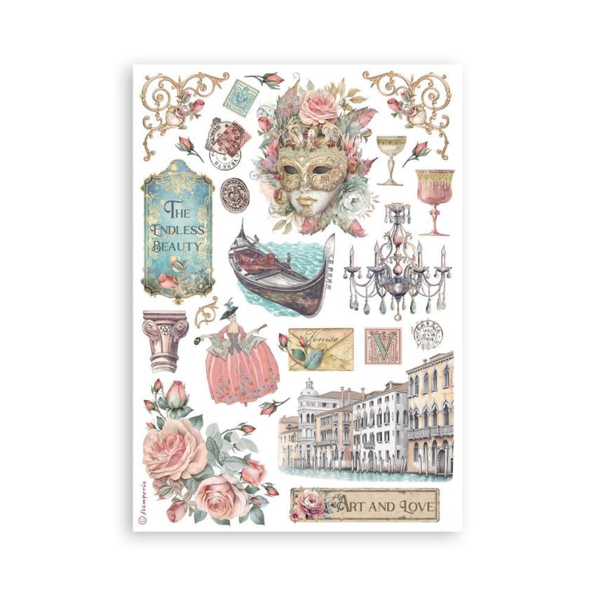 Stamperia - Washi Papier "Venice City of Art" Washi Pad 14,8x21cm - 8 Bogen