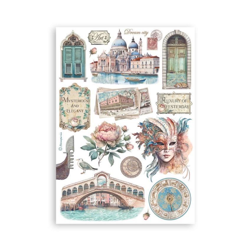 Stamperia - Washi Papier "Venice City of Art" Washi Pad 14,8x21cm - 8 Bogen