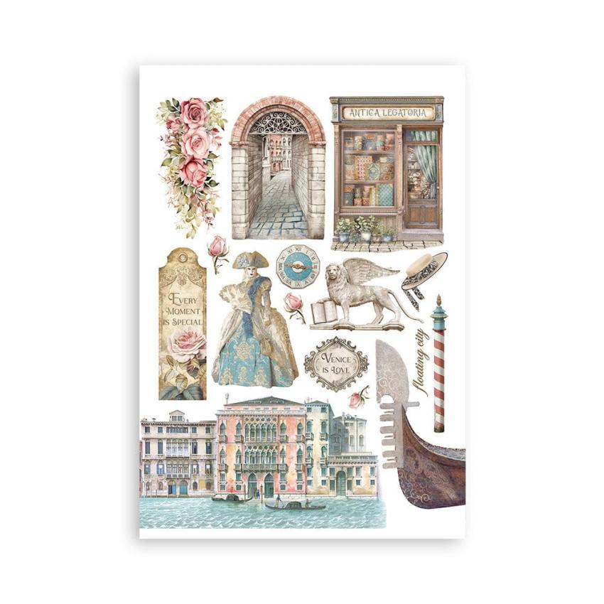 Stamperia - Washi Papier "Venice City of Art" Washi Pad 14,8x21cm - 8 Bogen