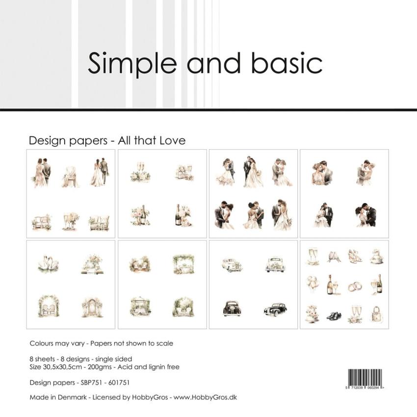 Simple and Basic - Designpapier "All that Love" Paper Pack 12x12 Inch - 8 Bogen 