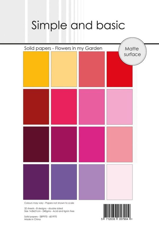 Simple and Basic - Cardstock "Flowers in my Garden" Solid Papers A5 - 32 Bogen 