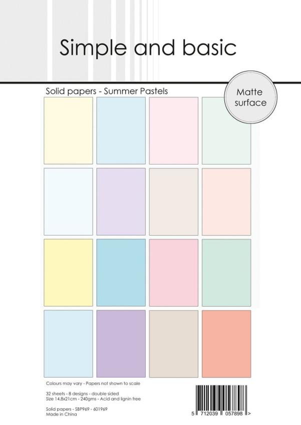 Simple and Basic - Cardstock "Summer Pastels" Solid Papers A5 - 32 Bogen 