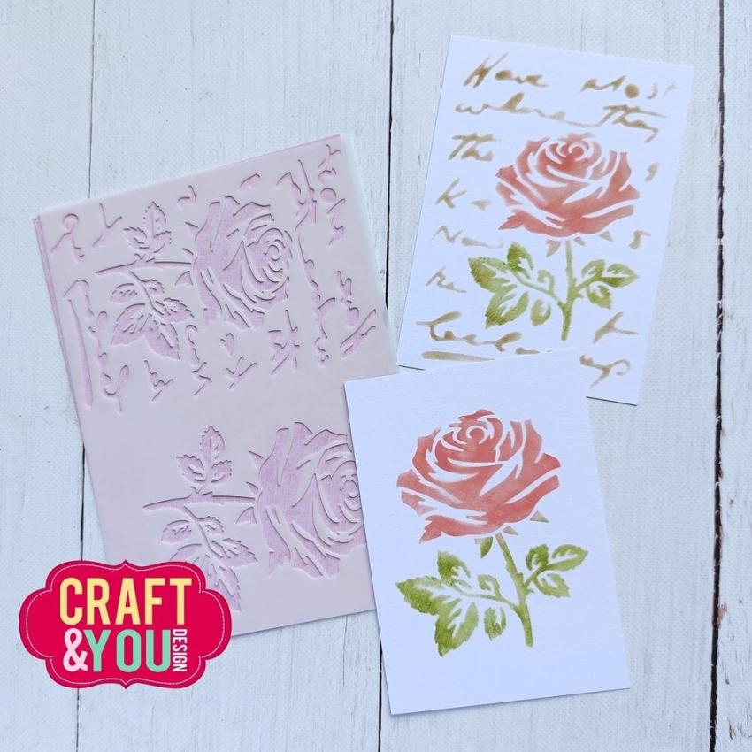 Craft & You Design - Schablone 10,5x14,8cm "Rose on the Letters" Stencil