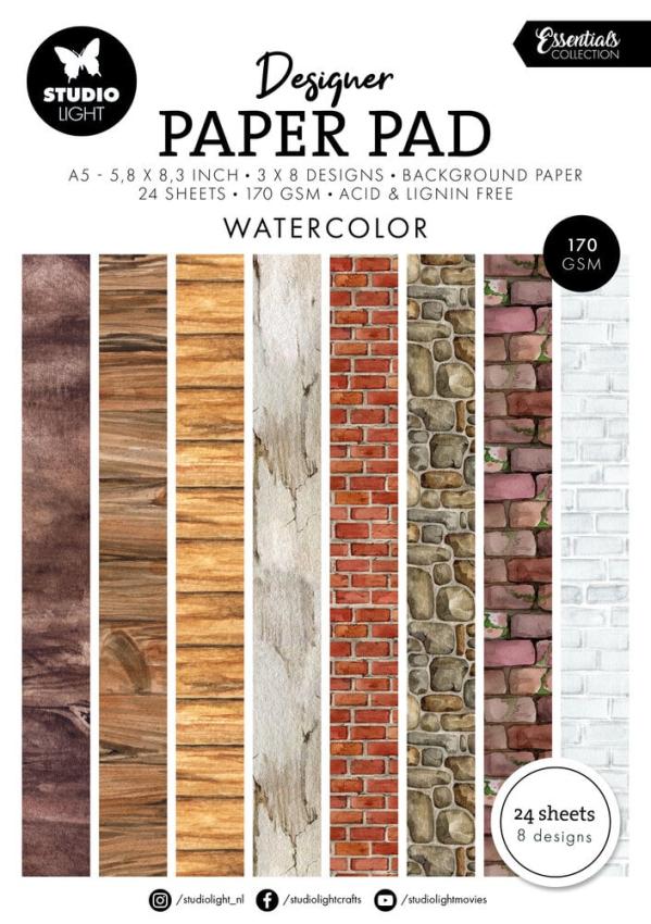 Studio Light - Designpapier "Watercolor" Designer Paper Pad A5 - 24 Bogen