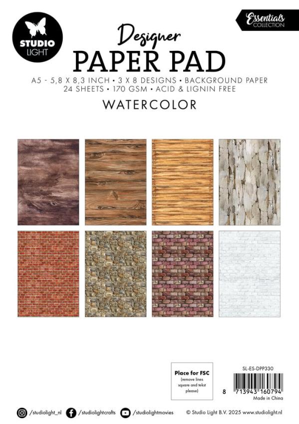 Studio Light - Designpapier "Watercolor" Designer Paper Pad A5 - 24 Bogen