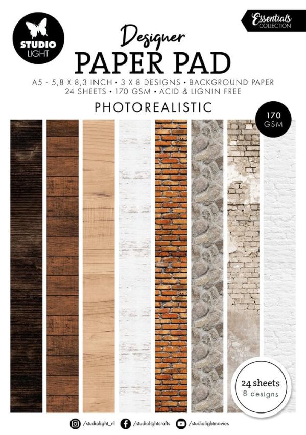 Studio Light - Designpapier "Photorealistic" Designer Paper Pad A5 - 24 Bogen