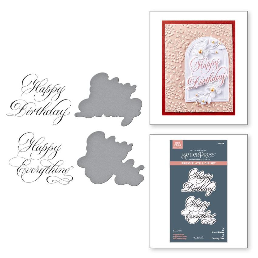 Spellbinders - Buchdrucktechnik "Happy Birthday and Everything" BetterPress Plate & Dies