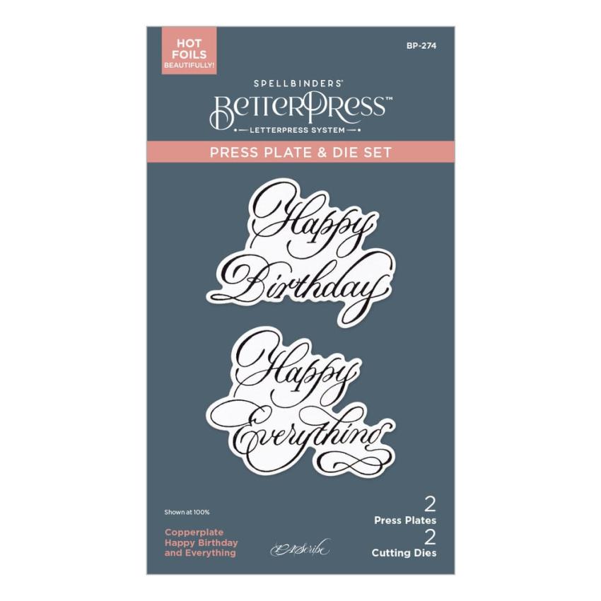 Spellbinders - Buchdrucktechnik "Happy Birthday and Everything" BetterPress Plate & Dies