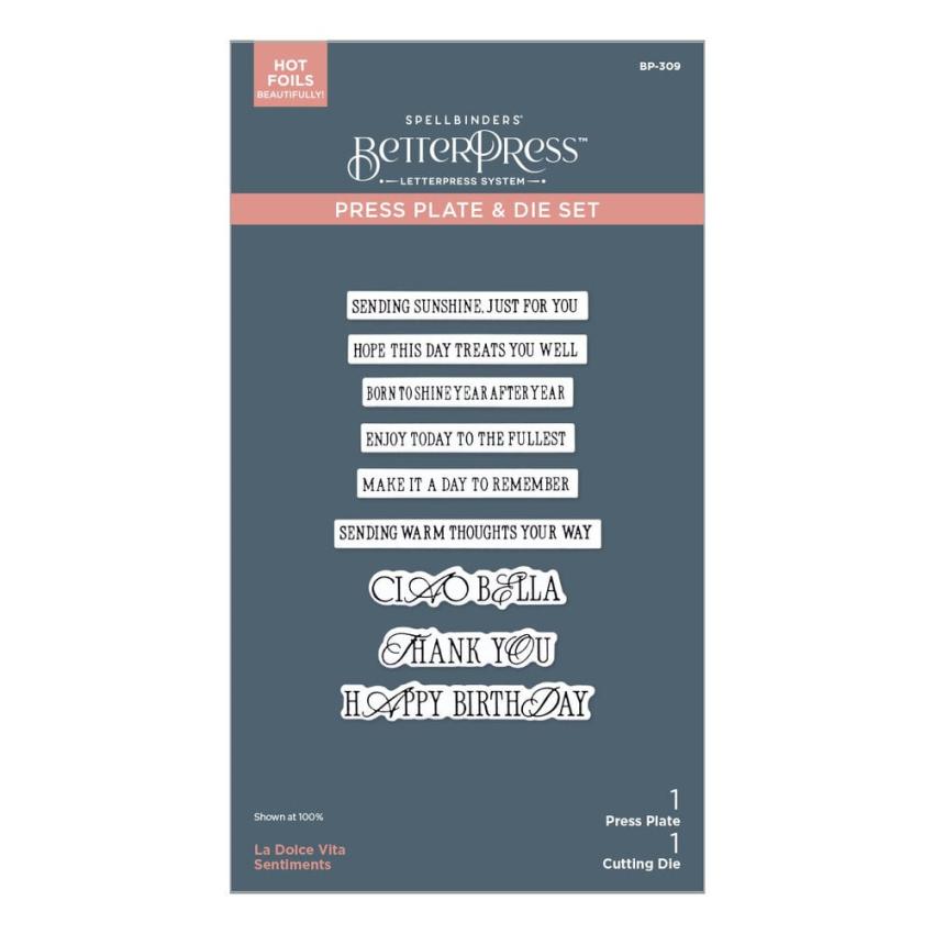 Spellbinders - Buchdrucktechnik "La Dolce Vita Sentiments" BetterPress Plate & Dies