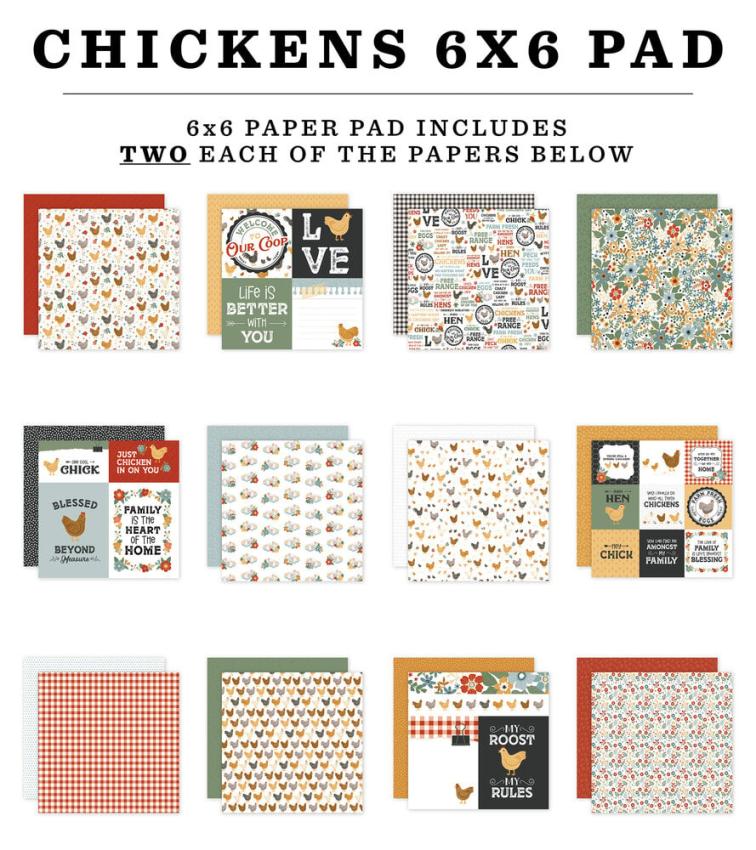 Echo Park - Designpapier "Chickens" Paper Pack 6x6 Inch - 24 Bogen