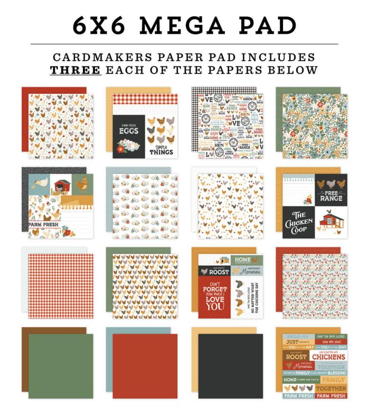 Echo Park - Designpapier "Chickens" Cardmakers Mega Pad 6x6 Inch - 48 Bogen