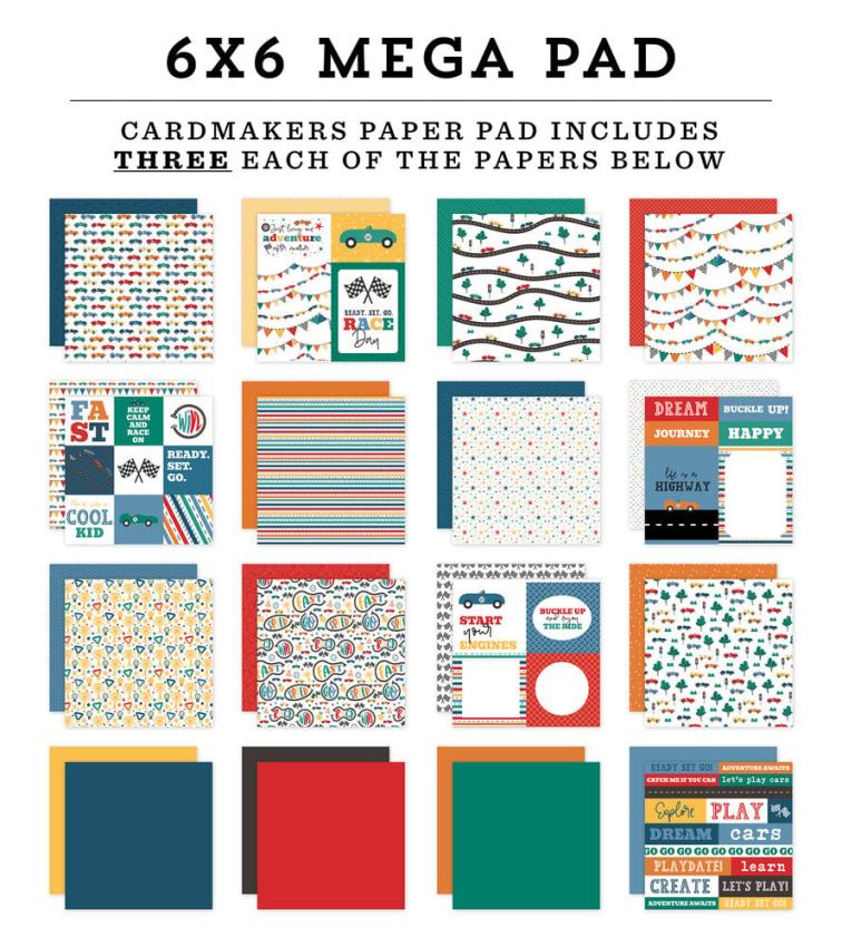 Echo Park - Designpapier "Vroom!" Cardmakers Mega Pad 6x6 Inch - 48 Bogen
