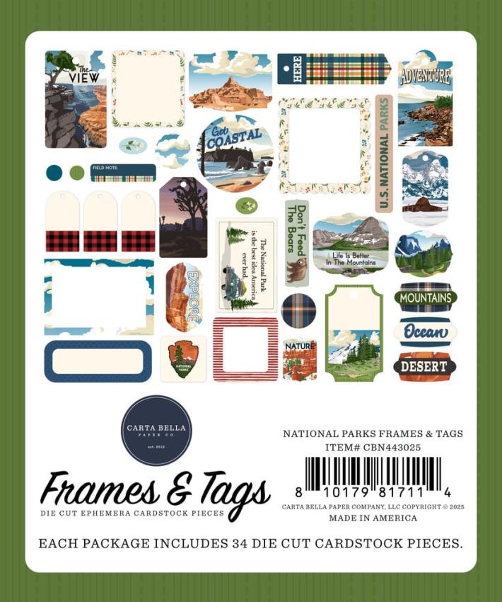 Carta Bella - Stanzteile & Anhänger "National Parks" Ephemera Frames & Tags