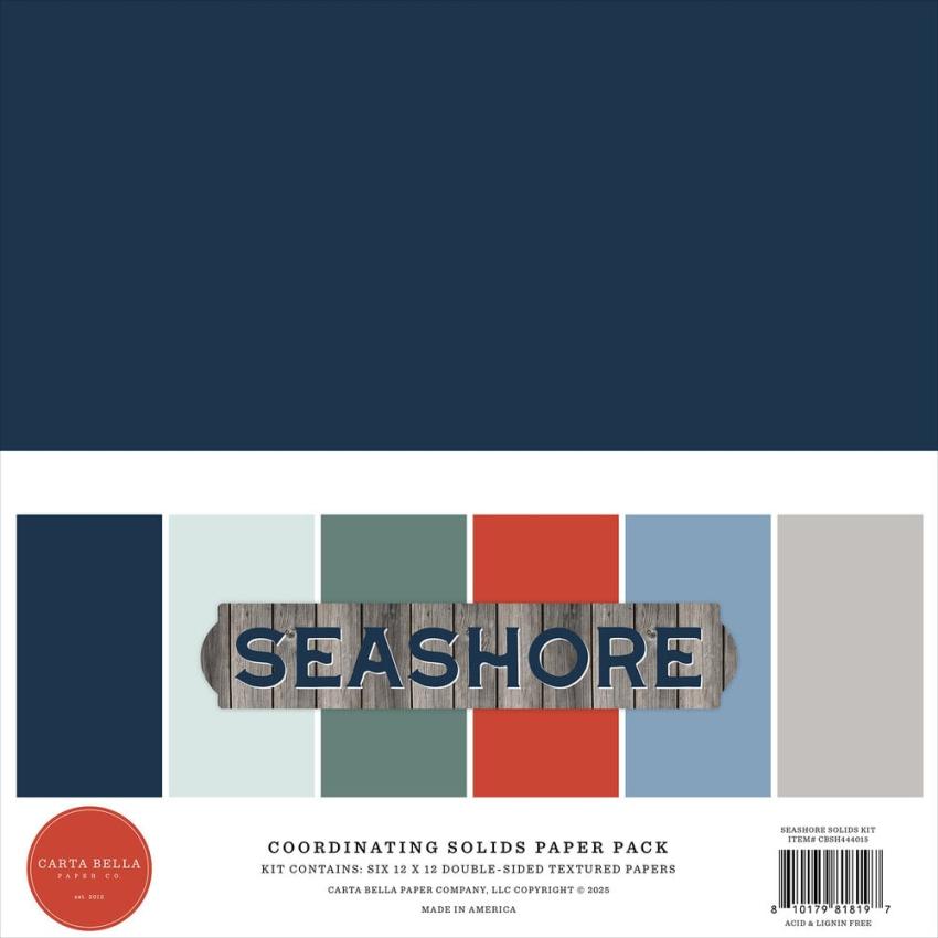 Carta Bella - Cardstock "Seashore" Coordinating Solids Paper Pack 12x12 Inch - 6 Bogen
